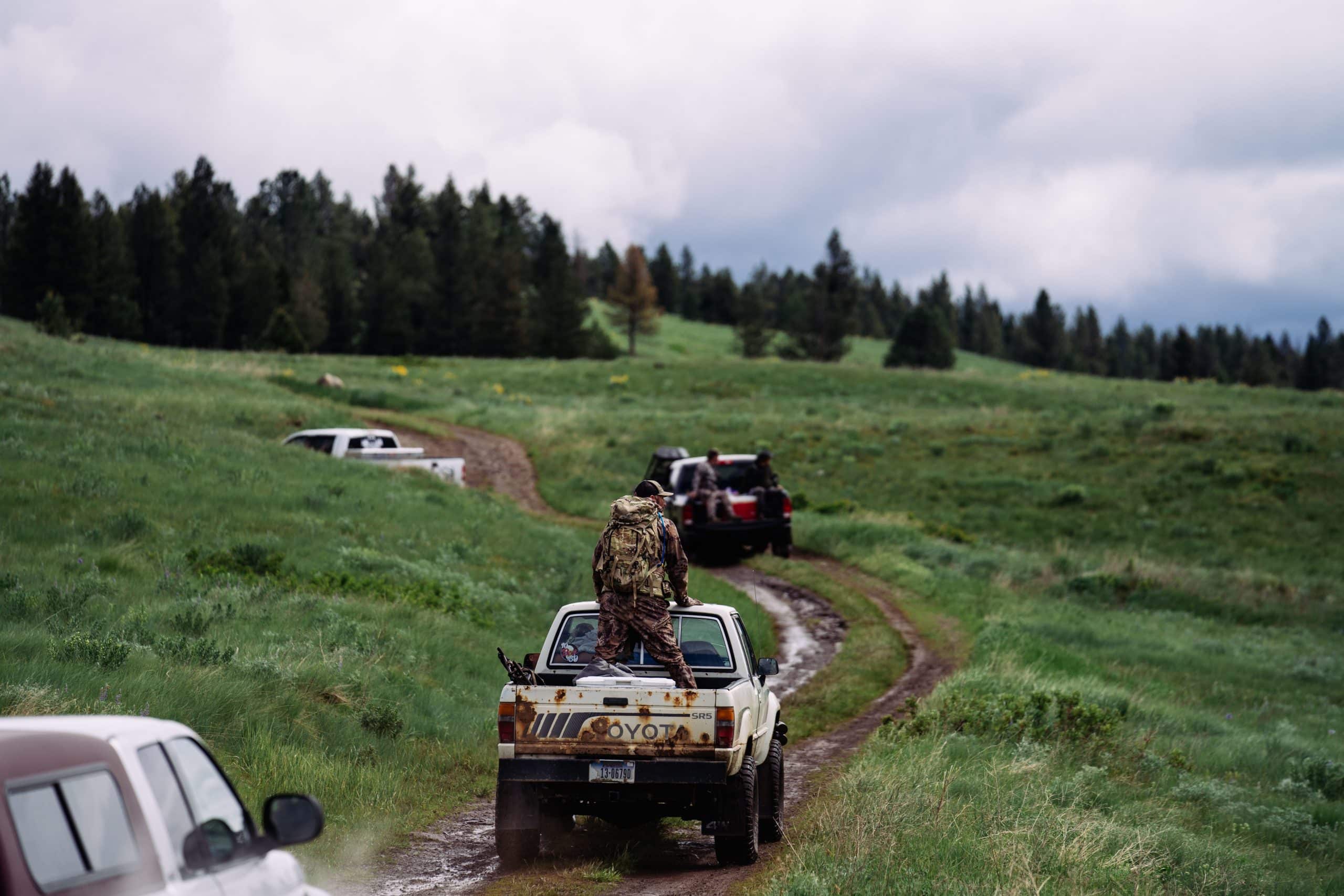 The muddy road leading deeper into the Blackfoot-Clearwater Game Range in Montana.