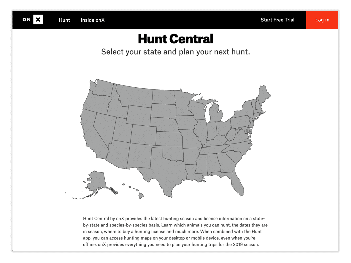 Screenshot of Hunt Central, a new online tool from onX Hunt.