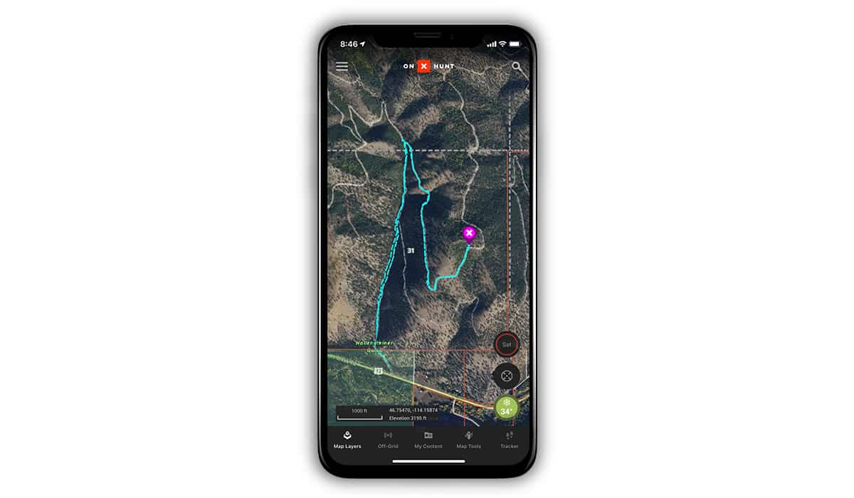 Screenshot of an onX Hunt App Track used to help find Yoda the missing shelter dog.