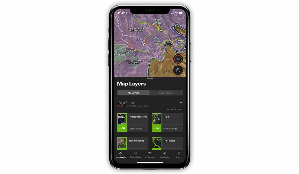 onx Hunt App showing trails features.