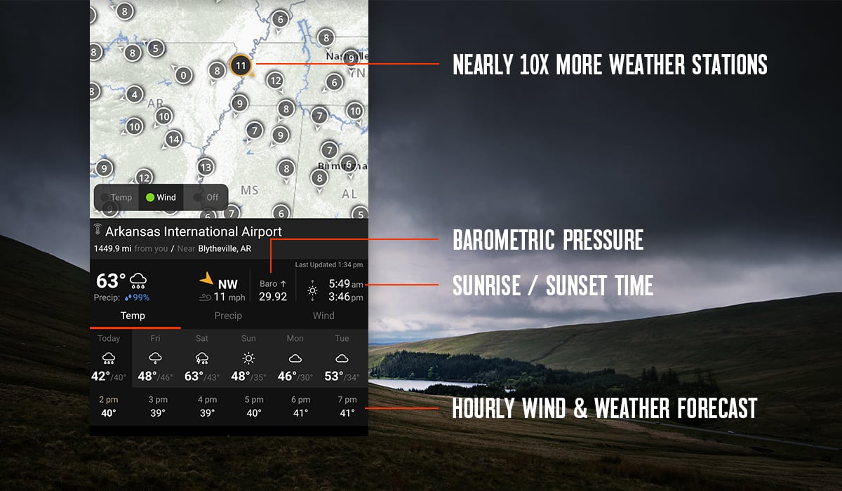 onX Hunt Wind & Weather feature with nearly 10 times the weather stations.