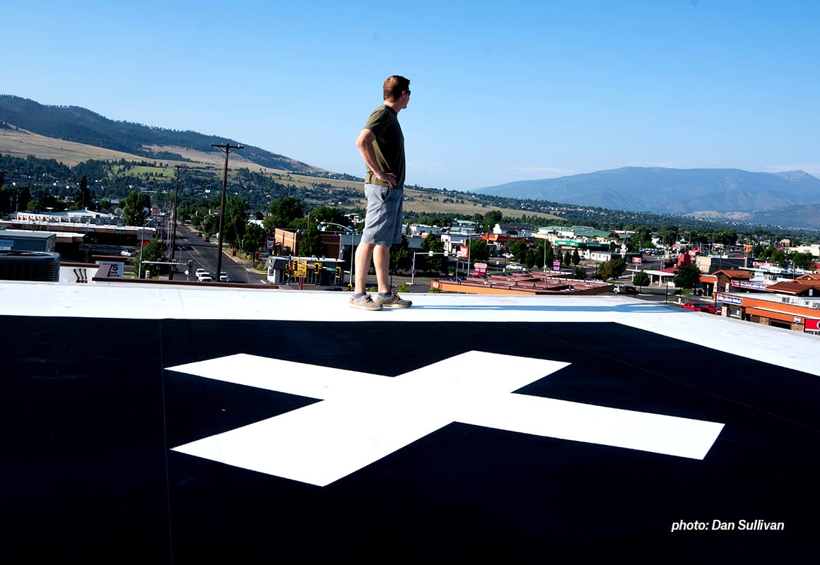 onX Hunt Founder Eric Siegfried stands on the roof of the company's Missoula, Montana, office.