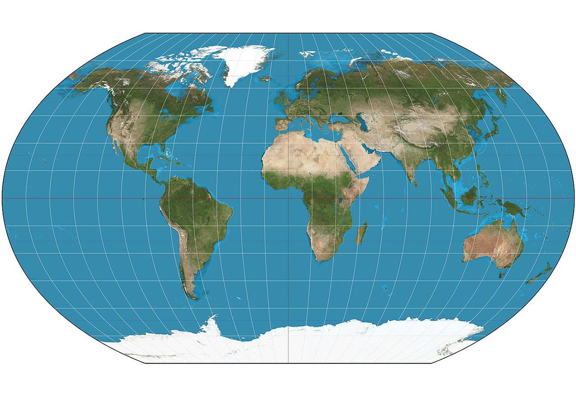 A flat representation of earth with latitude and longitude lines.