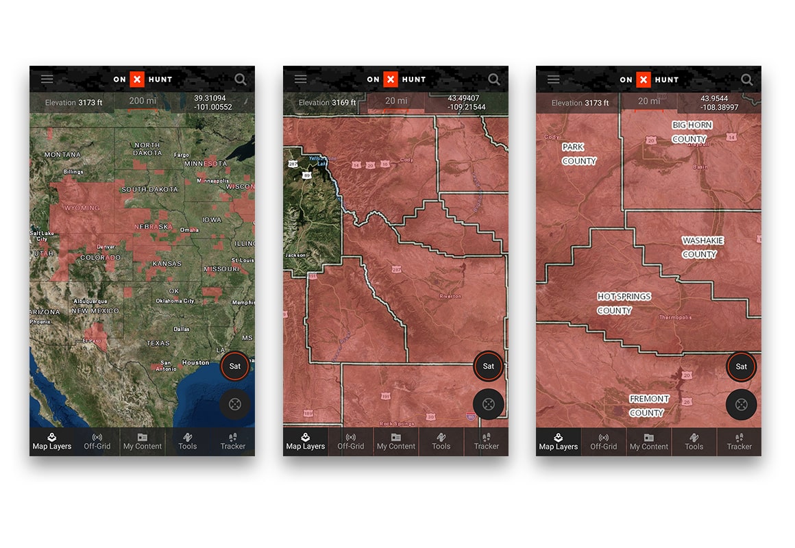 Screenshot of the onX Quality Deer Management Association / Chronic Wasting Disease Hunt App layer.