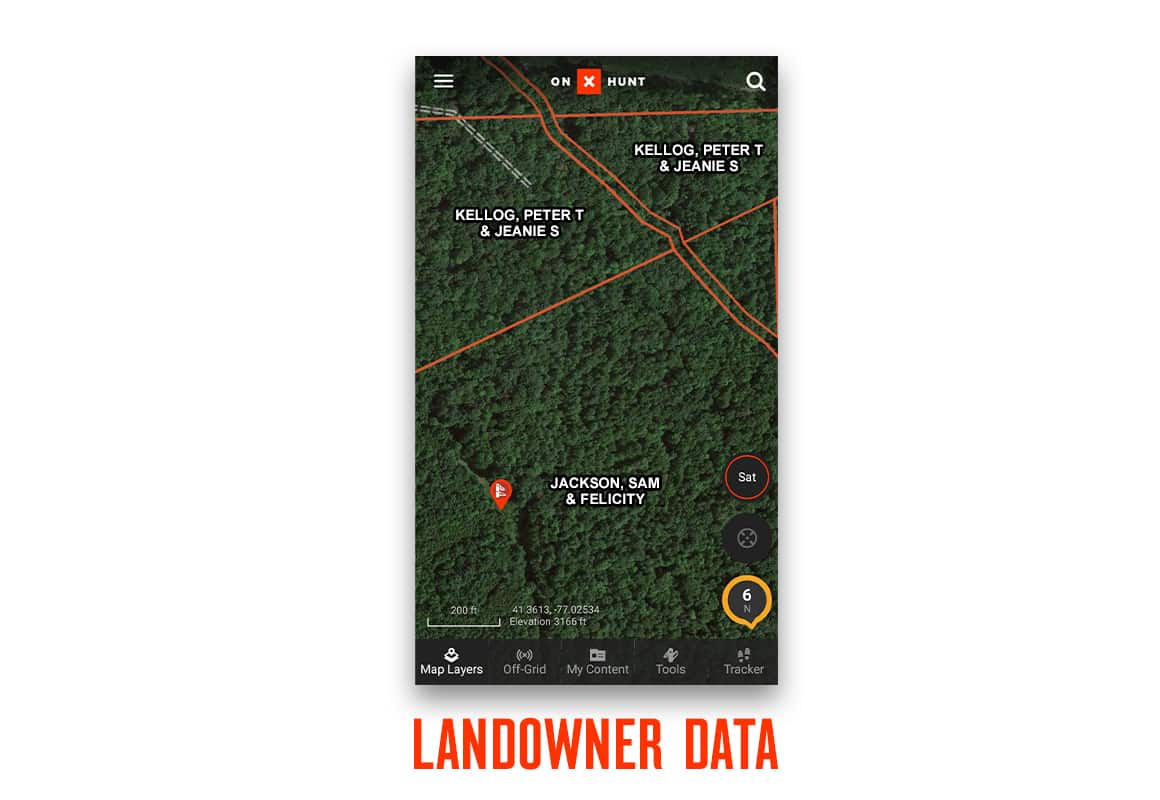 Screenshot of onX Hunt App private landowner data.