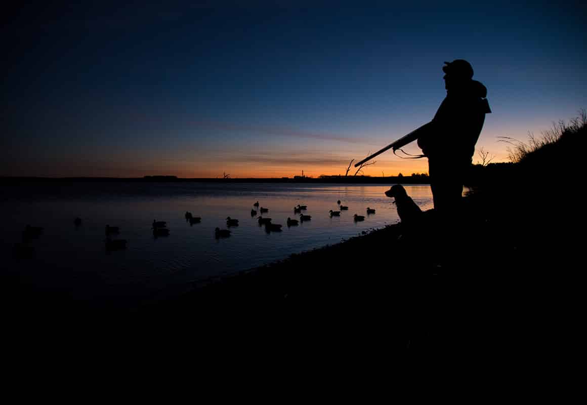onX pro-staffer Sam Soholt duck hunting in South Dakota on a cold November morning.