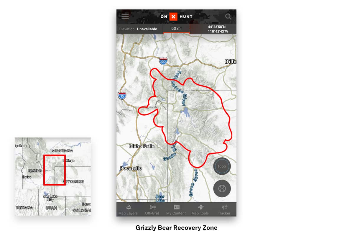 Grizzly Bear Recovery Zone on onX Hunt Hunting App