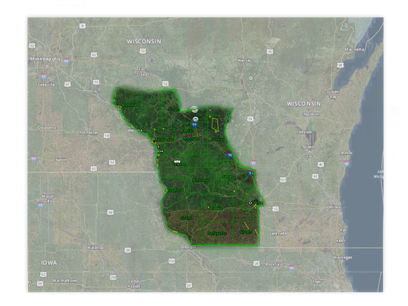 Map of Wisconsin turkey hunt zone 1