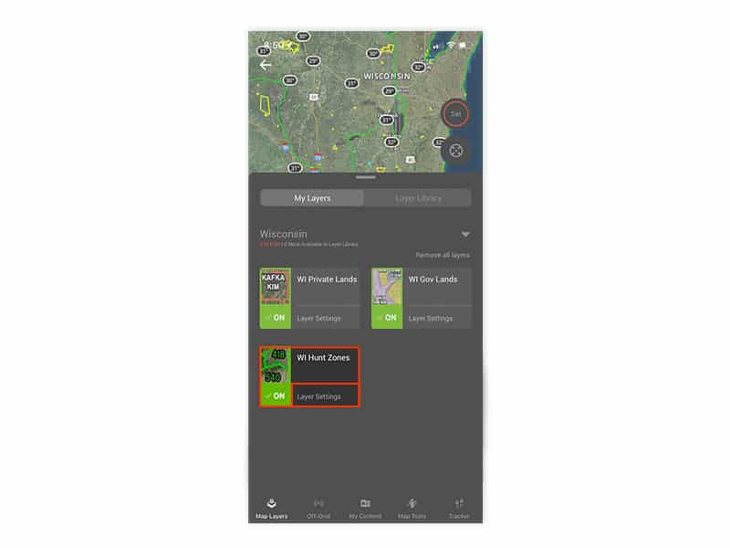 Wisconsin hunt zones layer on the onX Hunt mobile app