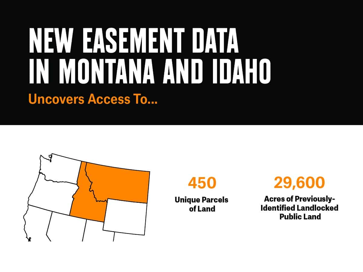 infographic: New easement data in Montana and Idaho uncovers access to 450 unique parcels of land and 29,600 acres or previously-identified landlocked public land.