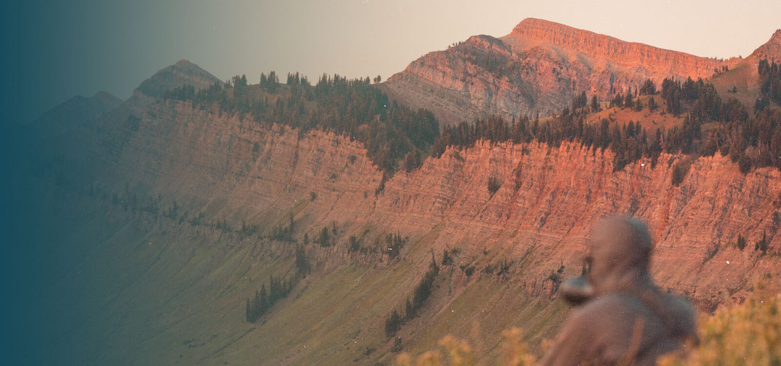 Ridge with red rocks and tree line