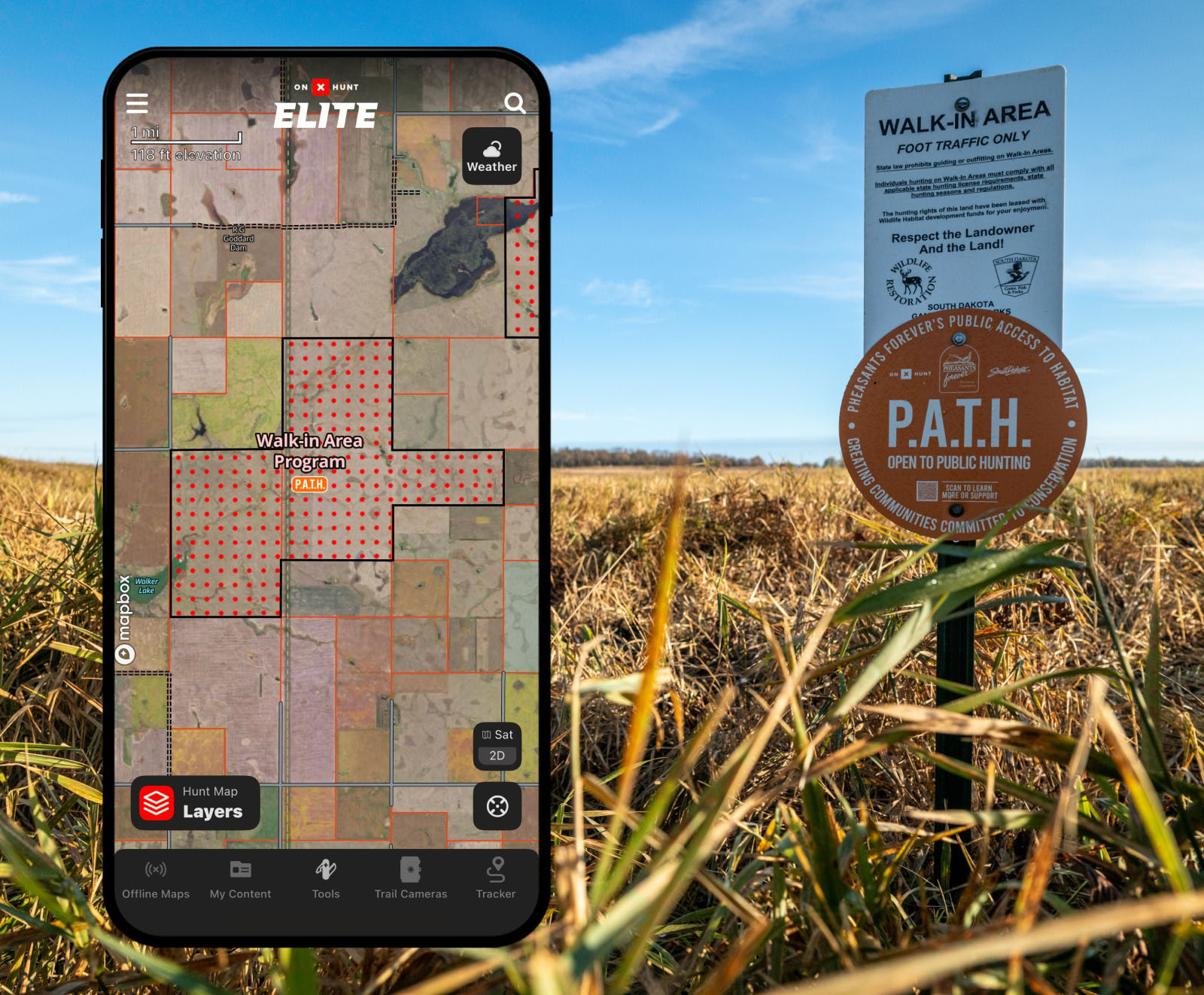 onX Hunt showing the PATH walk in program for public hunting