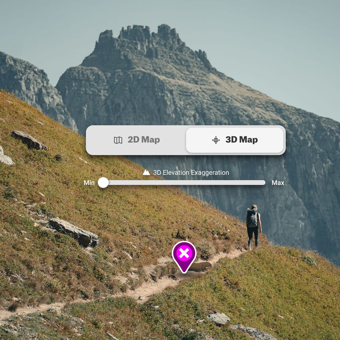 trail runner on a hillside trail with onX waypoints showing