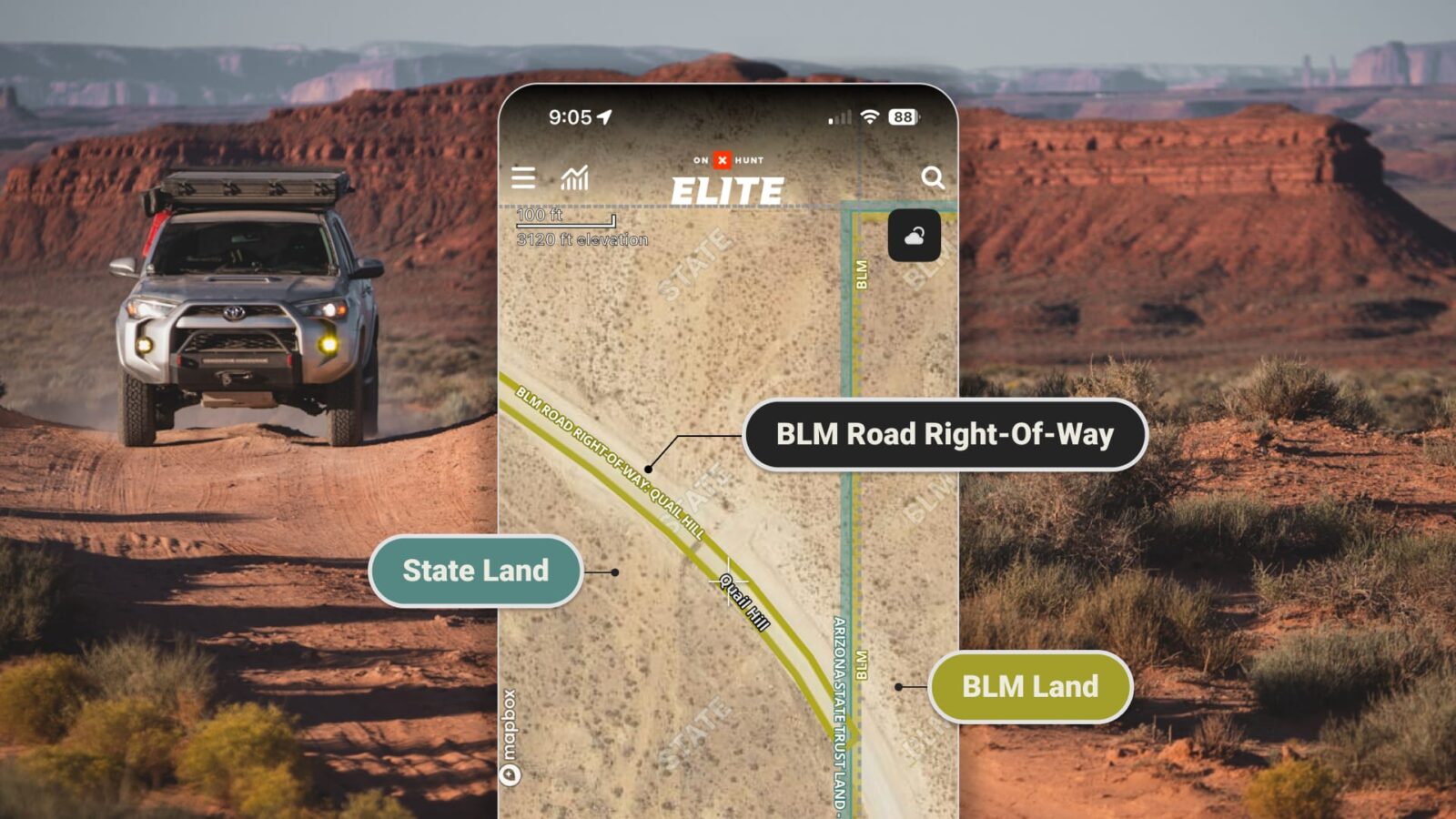 BLM right-of-way displayed in the onX Hunt App