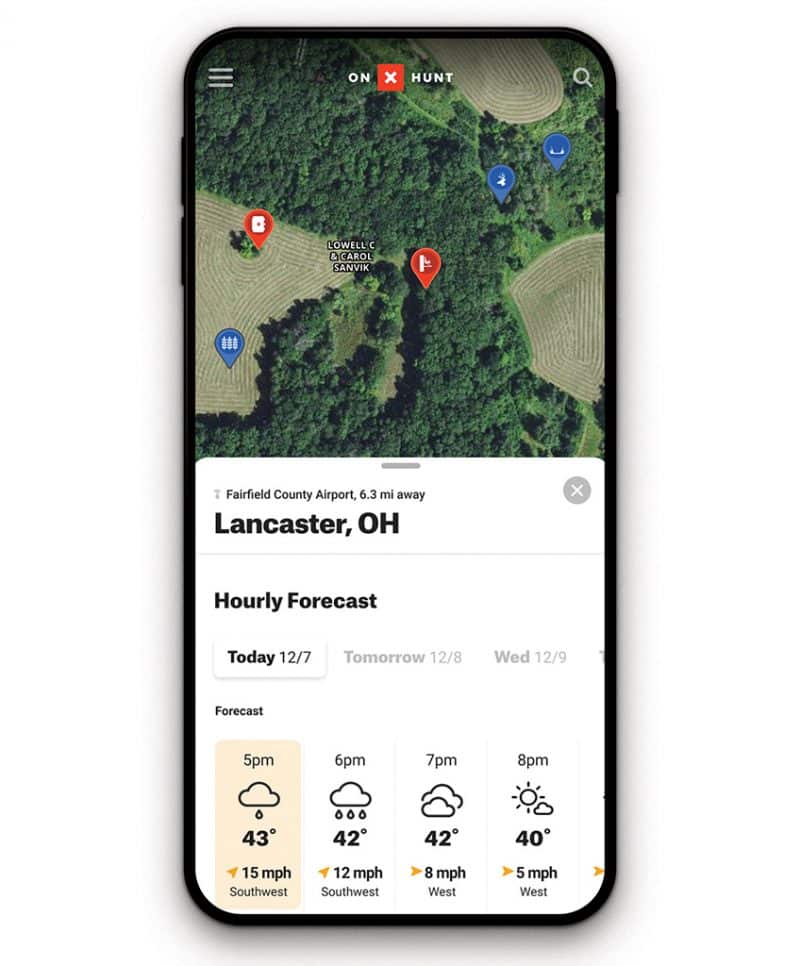 Hunting Weather Forecast App, Wind Direction, Barometric Pressure onX