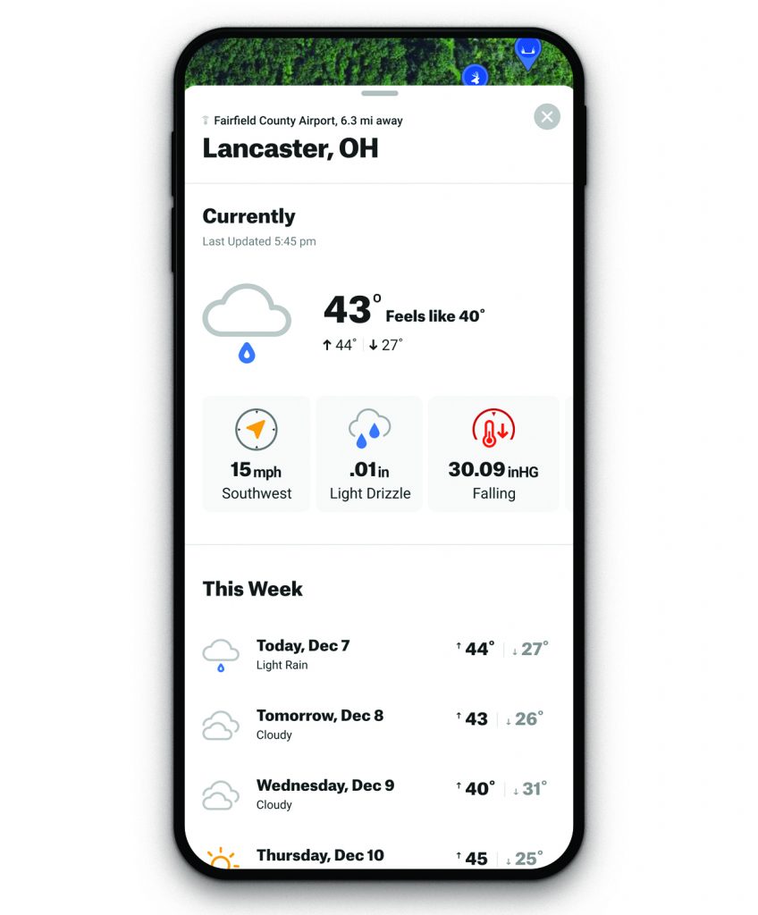 phone with onX Hunt App showing Weather card