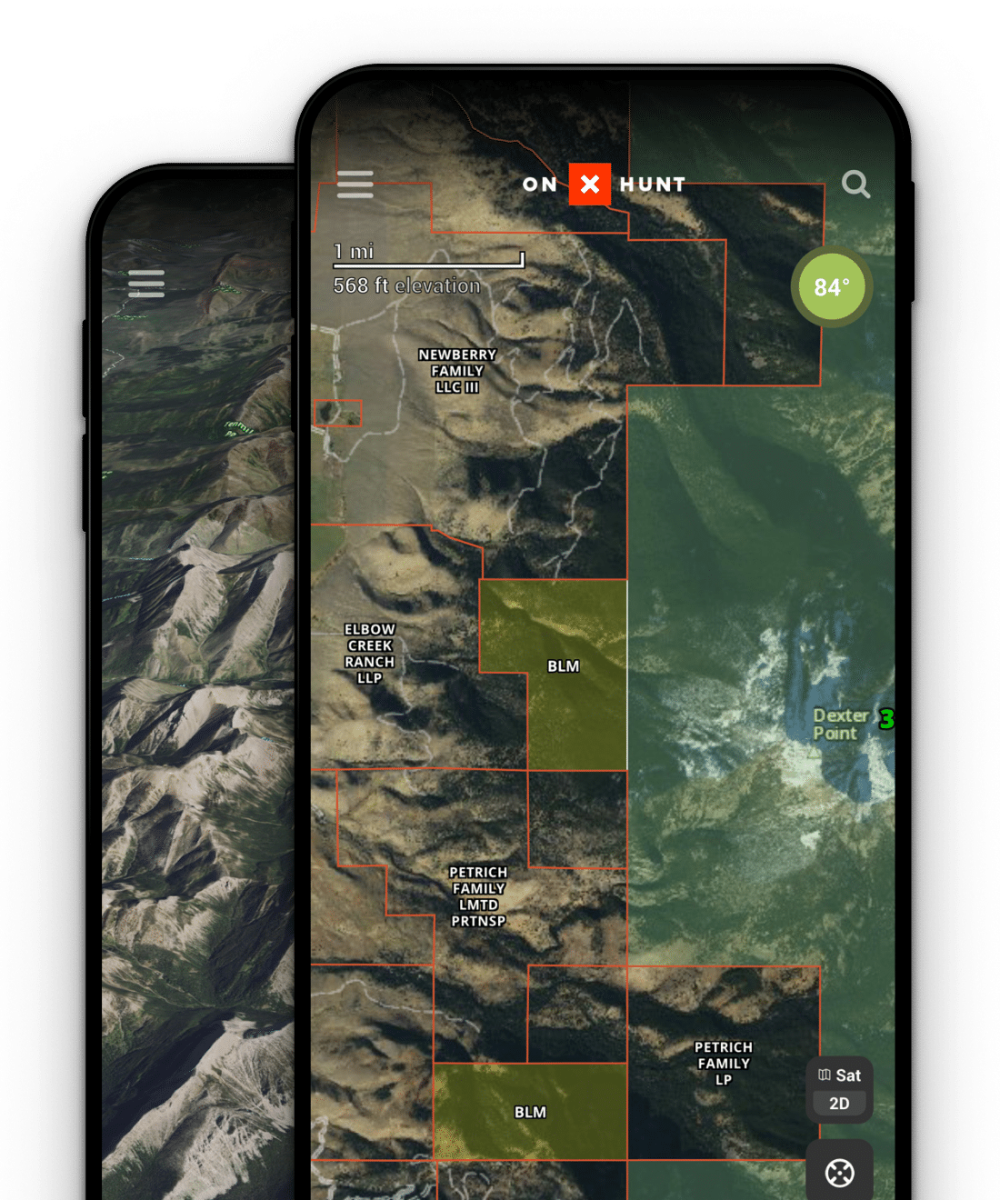 the best hunting app, onX Hunt, on an iPhone screen with the mapping app up