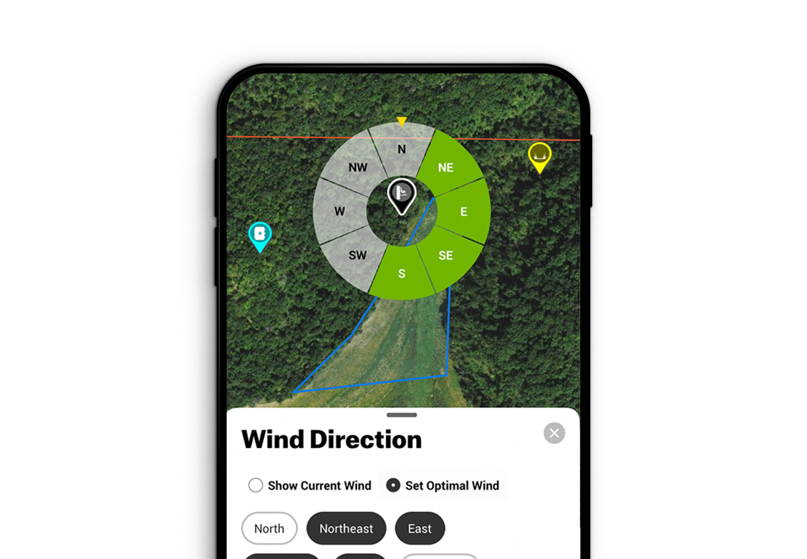 onX Hunting App with wind direction