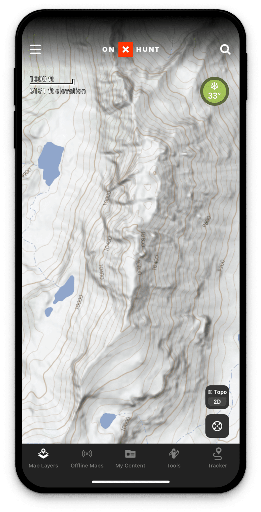Mobile app with interactive topographic base map displaying