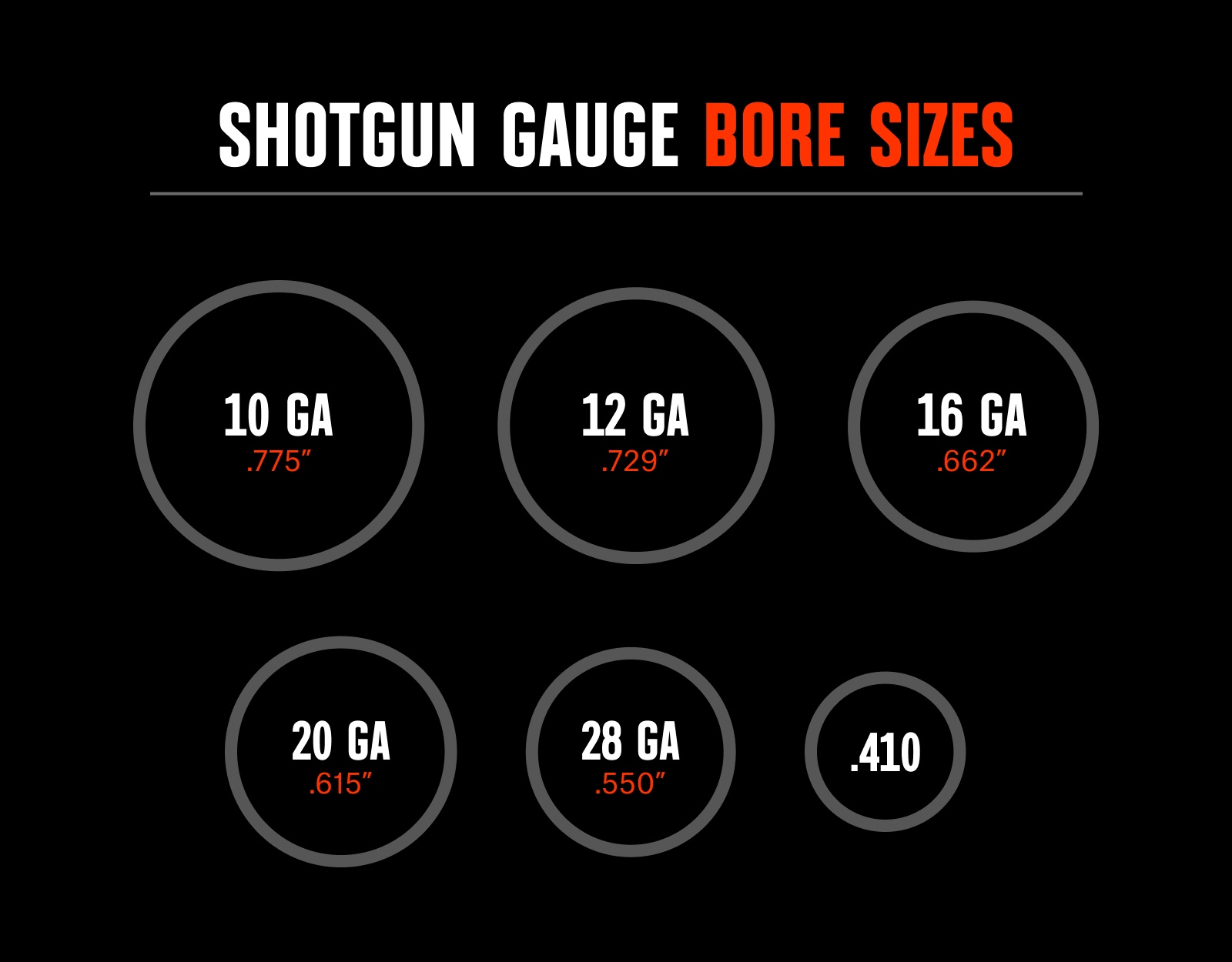 An infographic demonstrating shotgun gauge bore sizes for turkey hunting