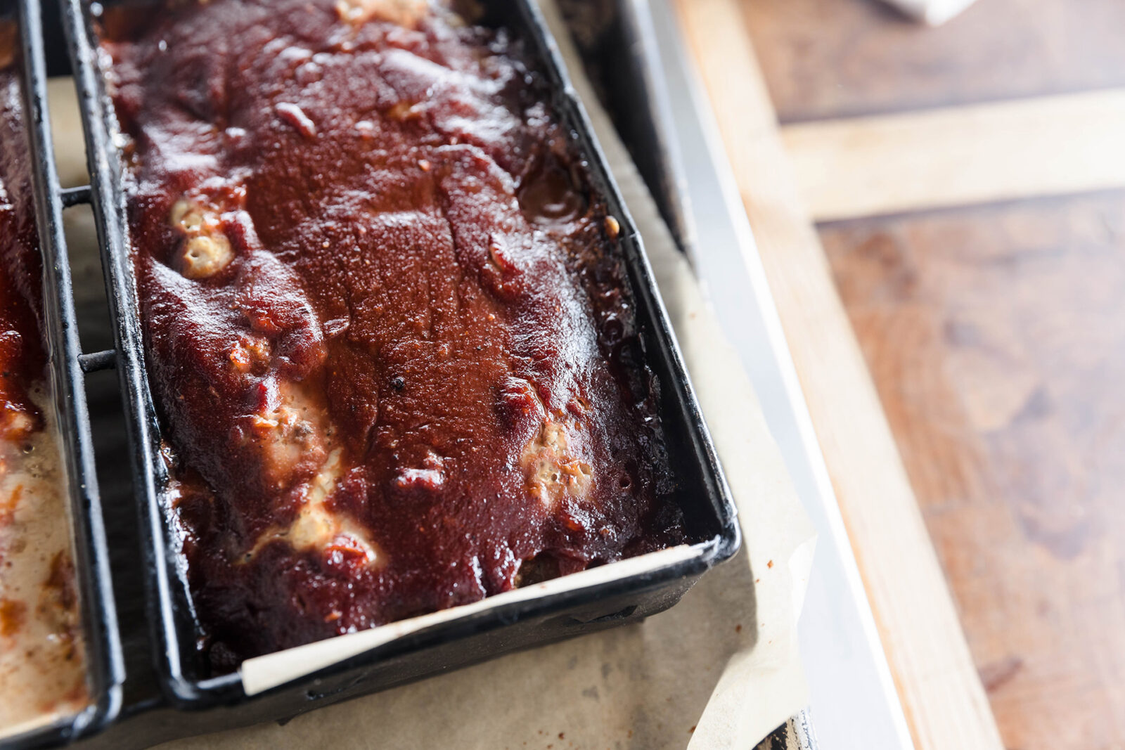Wild game meatloaf in a pan.