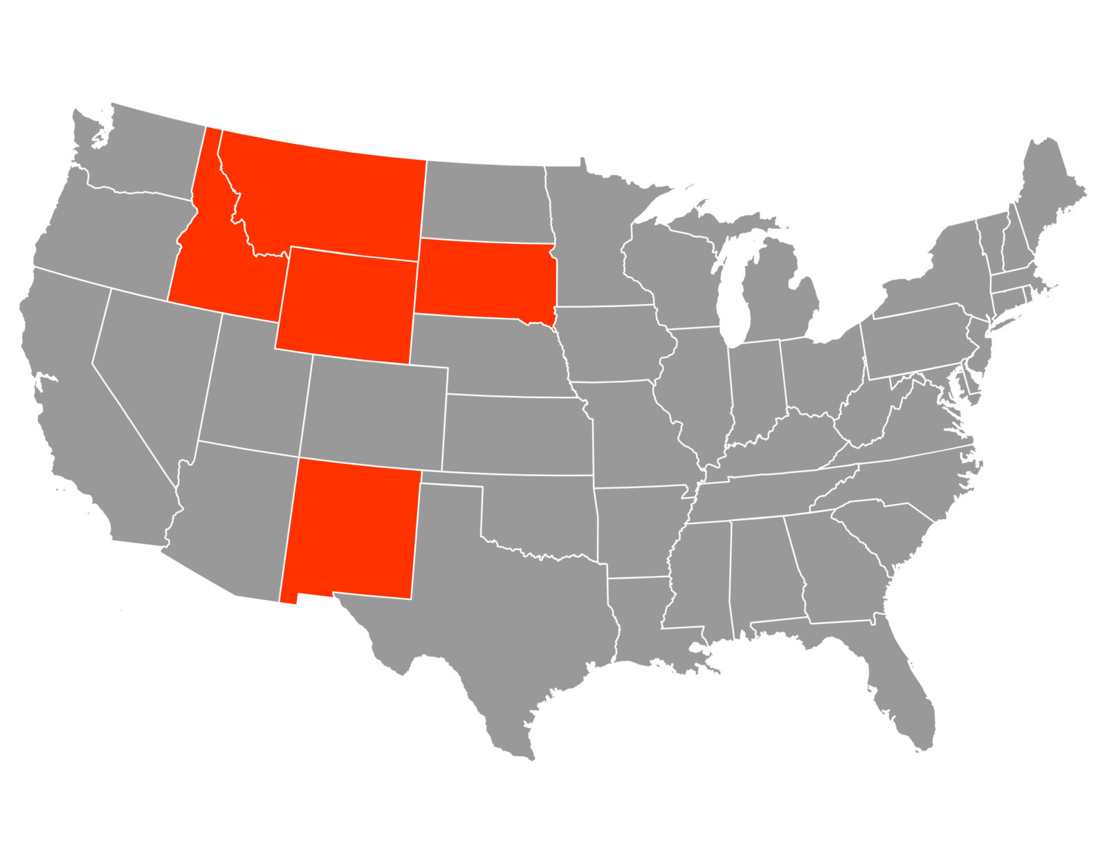 A map of the U.S. with states where Merriam's wild turkeys live highlighted in orange. 