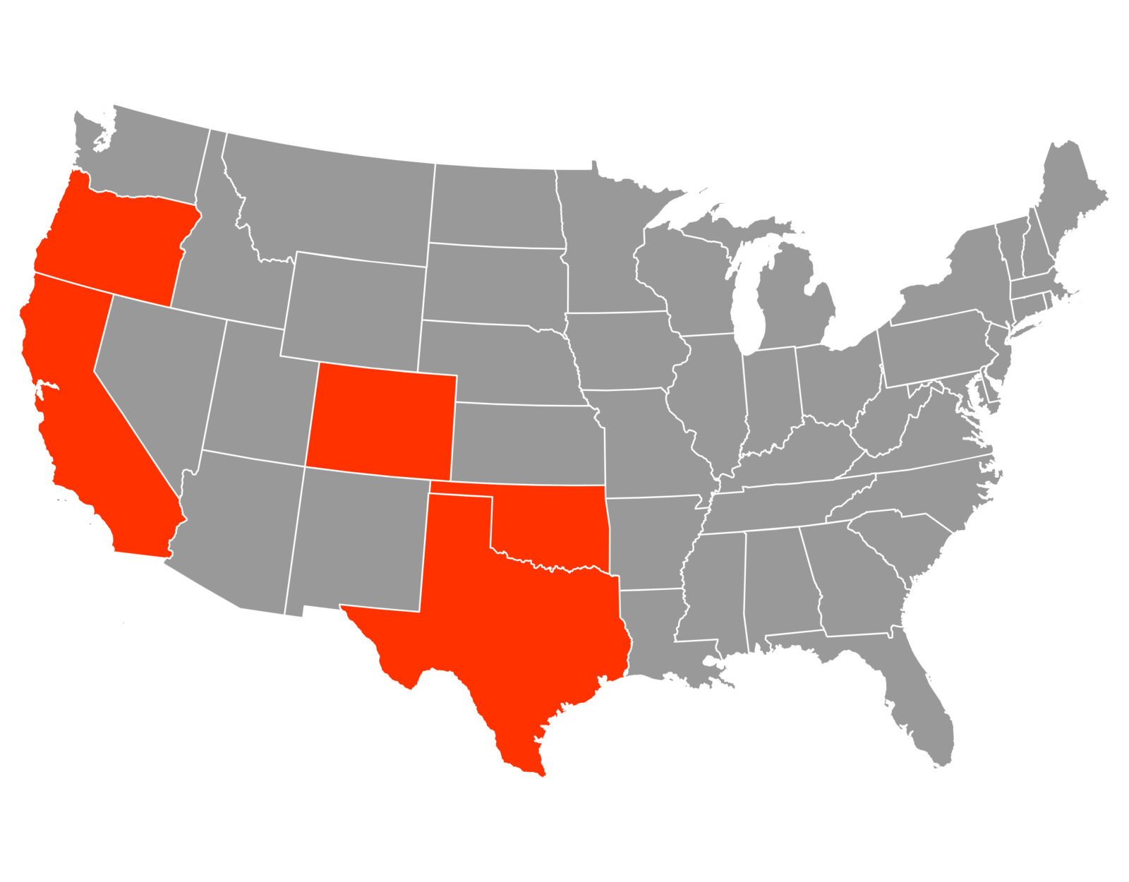 A map of the U.S. with Rio Grande turkey hunting states highlighted in orange. 