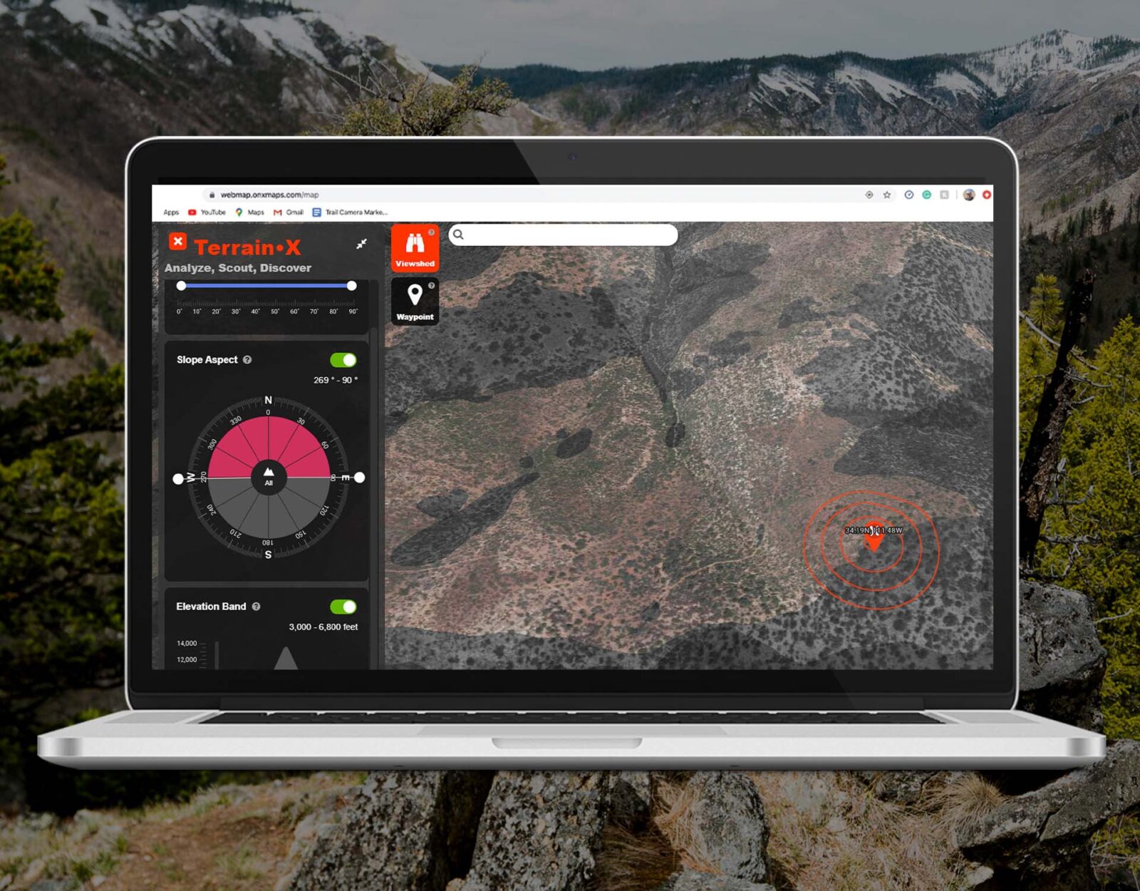 Terrain-X feature shown on the onX Hunt App used on desktop for hunting.