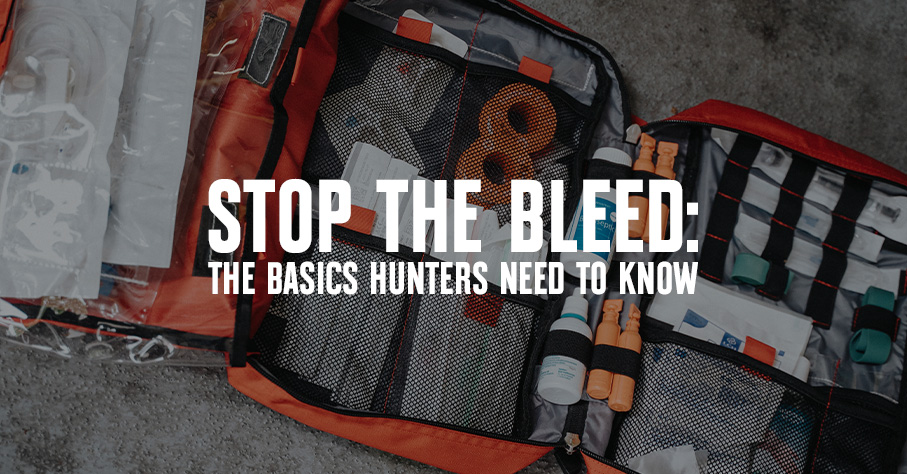Medical kit with Stop the Bleed basics for hunters.