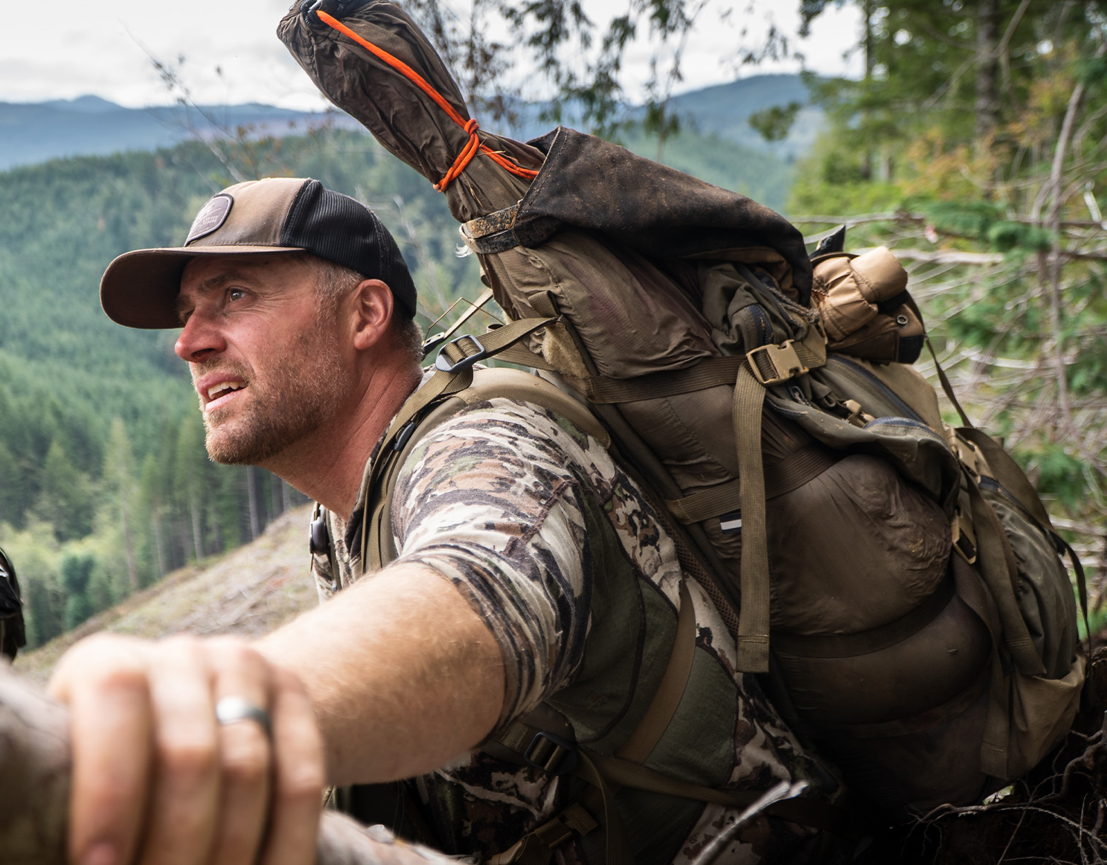 Hunter with a big game backpack 