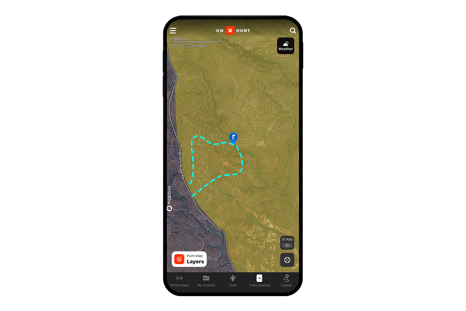 onX Hunt App showing the Tracker feature. 