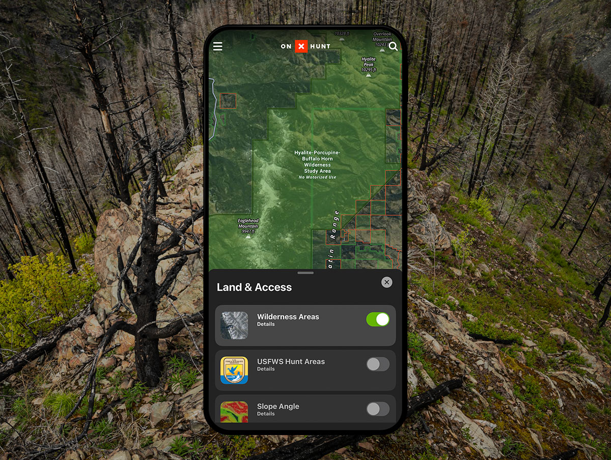 onX Hunt App showing Wilderness Areas May Layer.