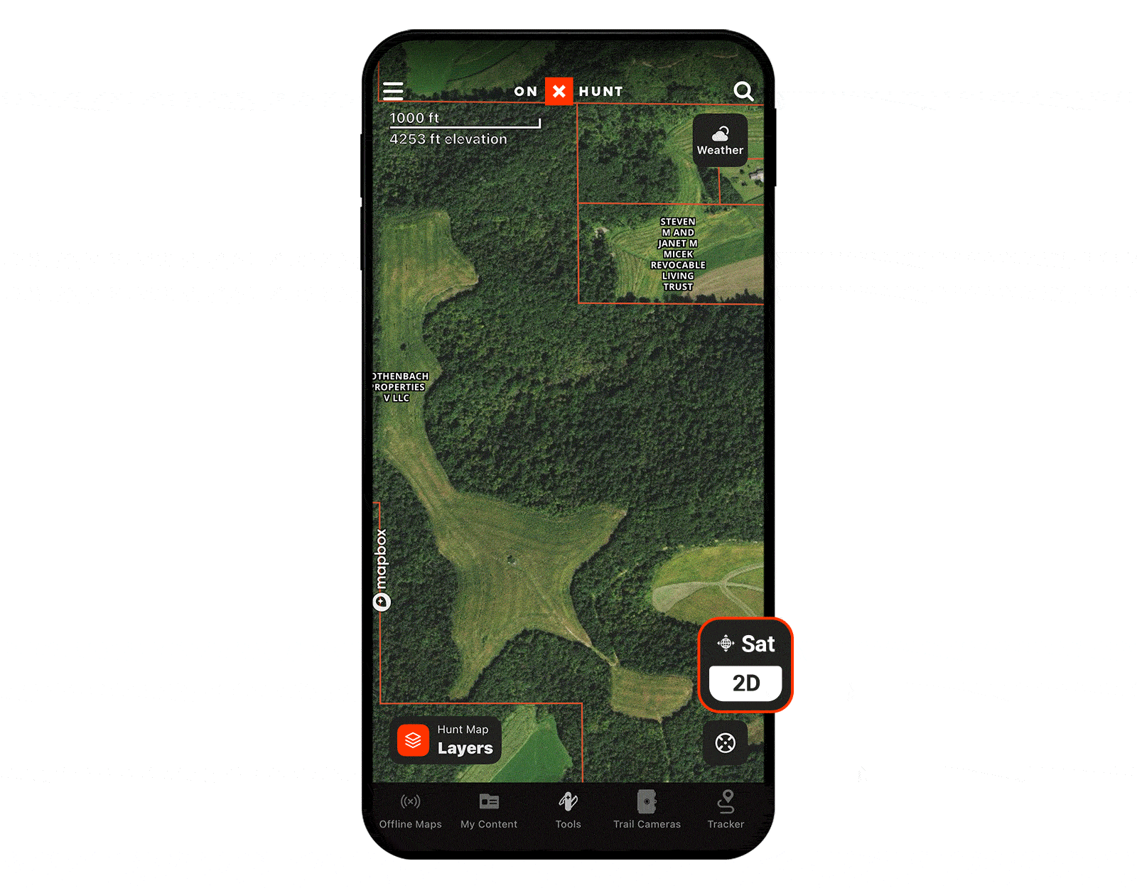 gif of onX Hunt App showing how to access Leaf-off Imagery.