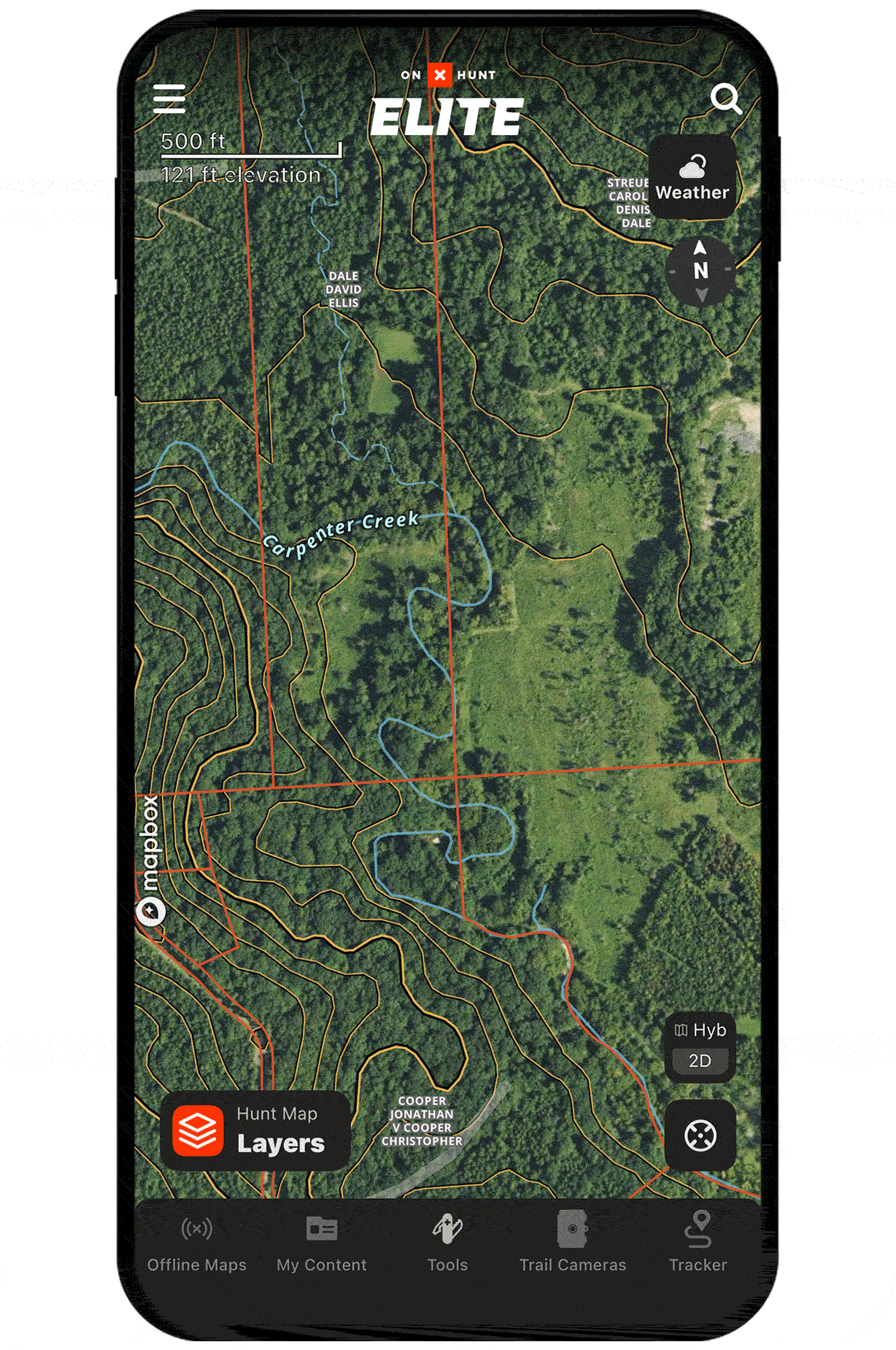 onX Hunt Leaf-Off Imagery on a mobile device.