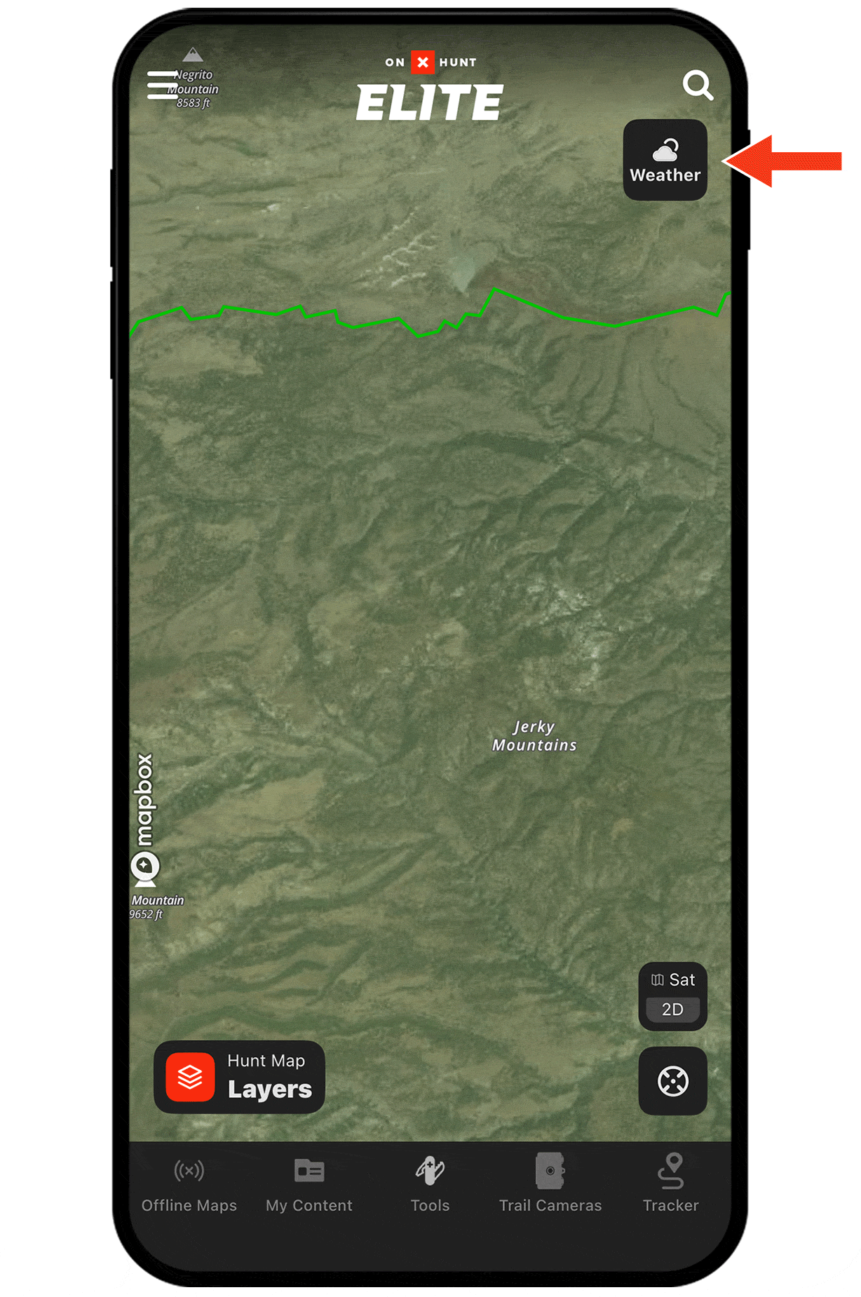 Gif demonstrating onX Hunt Wind & Weather functionality.