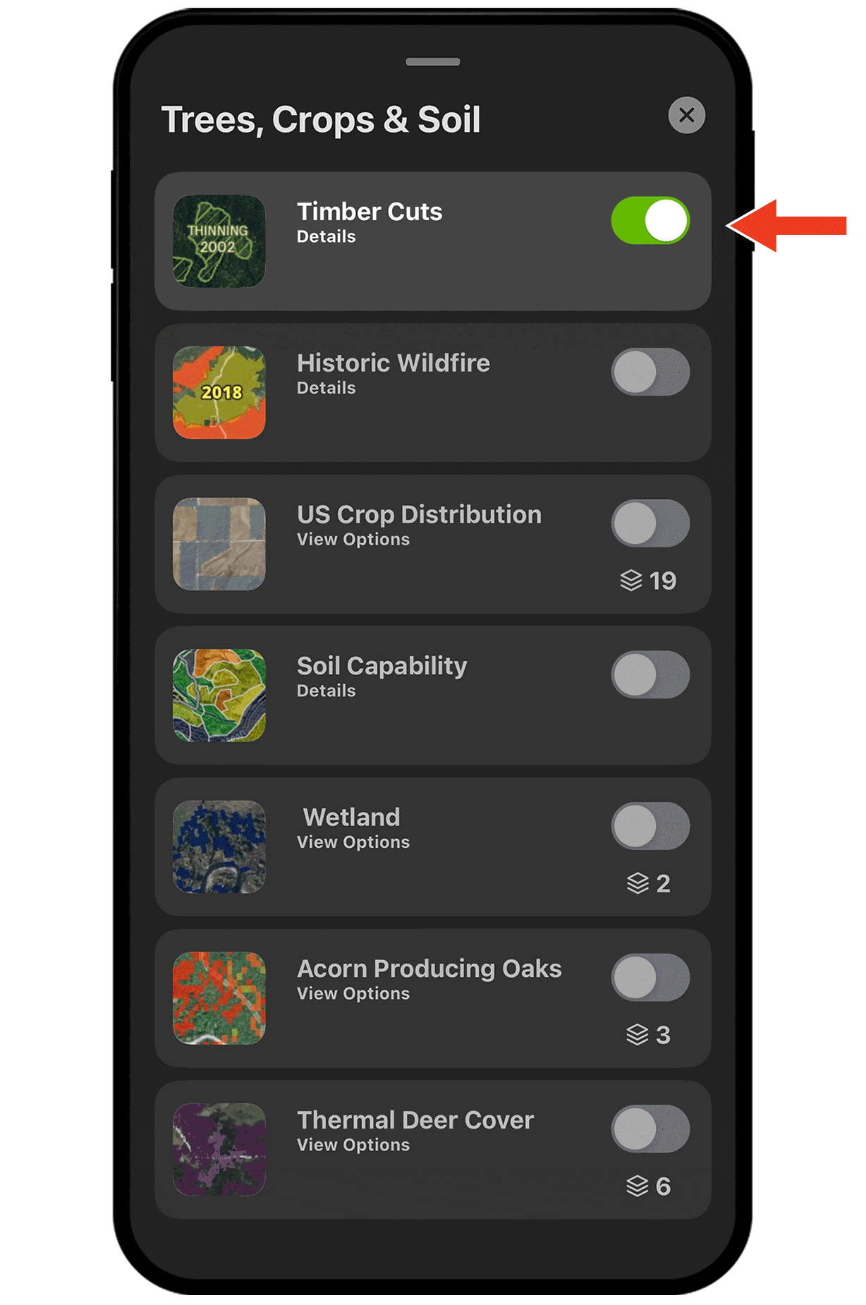 Gif demonstrating onX Hunt Map Layer functionality.