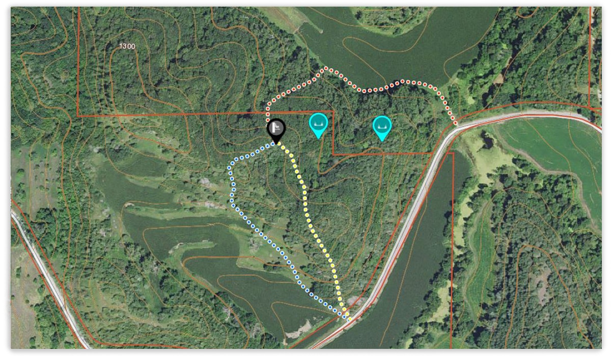 The onX Hunt App can be used to mark tree stand locations, as well as stand entrance and exit strategies, when hunting whitetail deer. The onX Hunt App can be used to mark tree stand locations, as well as stand entrance and exit strategies, when hunting whitetail deer.