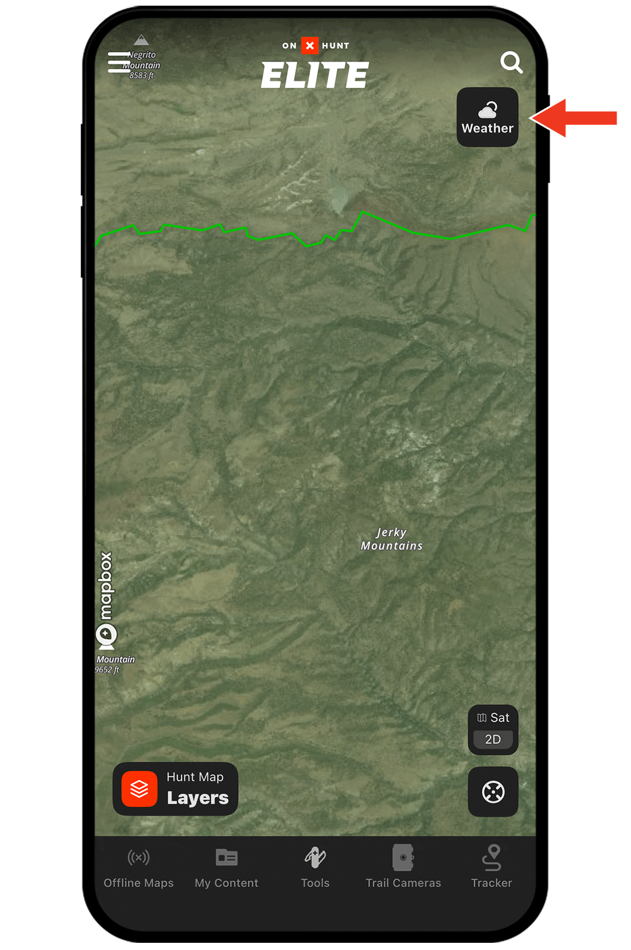 Gif demonstrating onX Hunt Wind & Weather functionality.