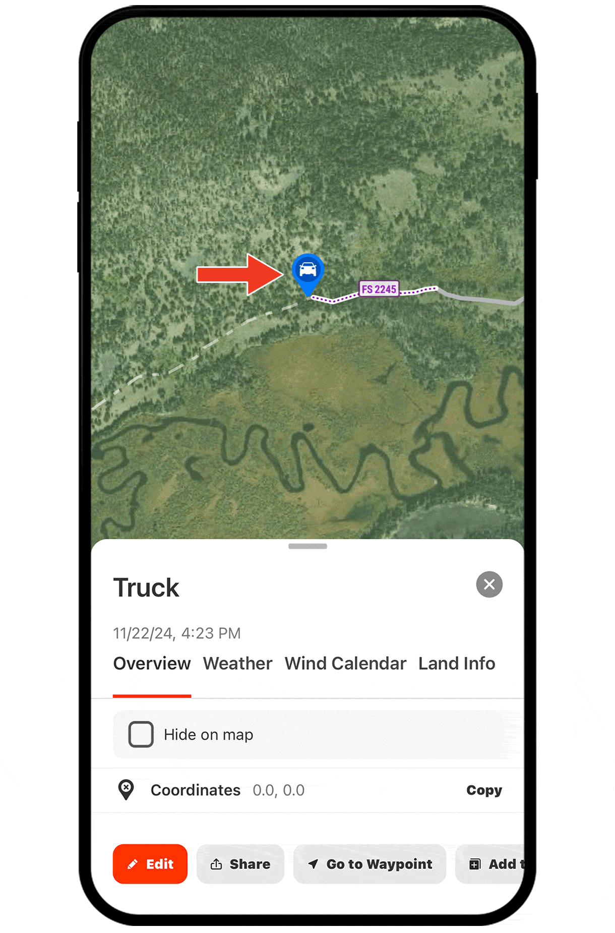 Gif demonstrating onX Hunt Waypoint functionality.