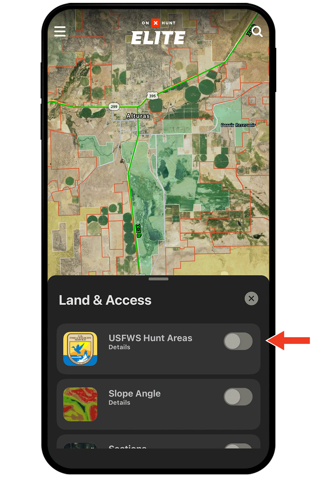 Gif demonstrating onX Hunt Map Layer functionality.