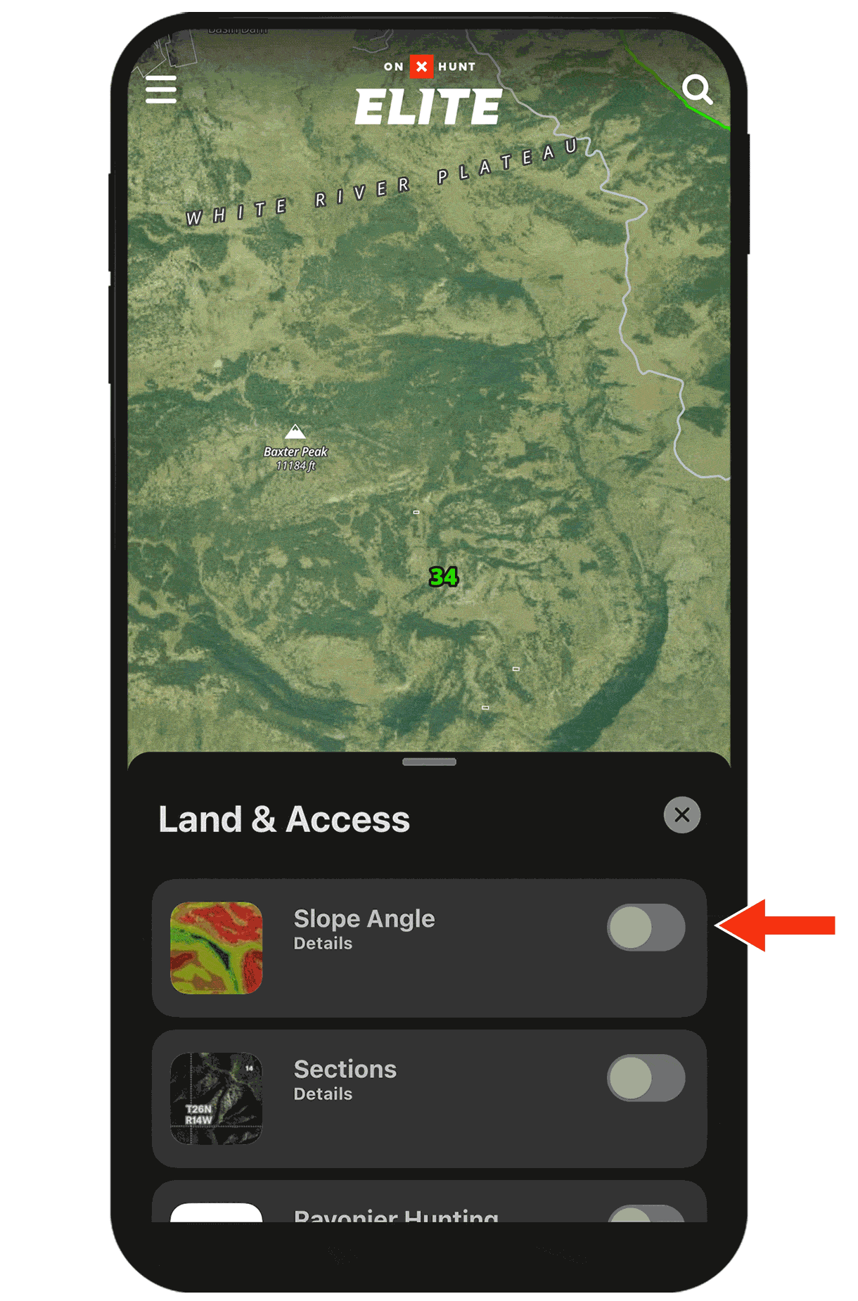 Gif demonstrating onX Hunt Map Layer functionality.