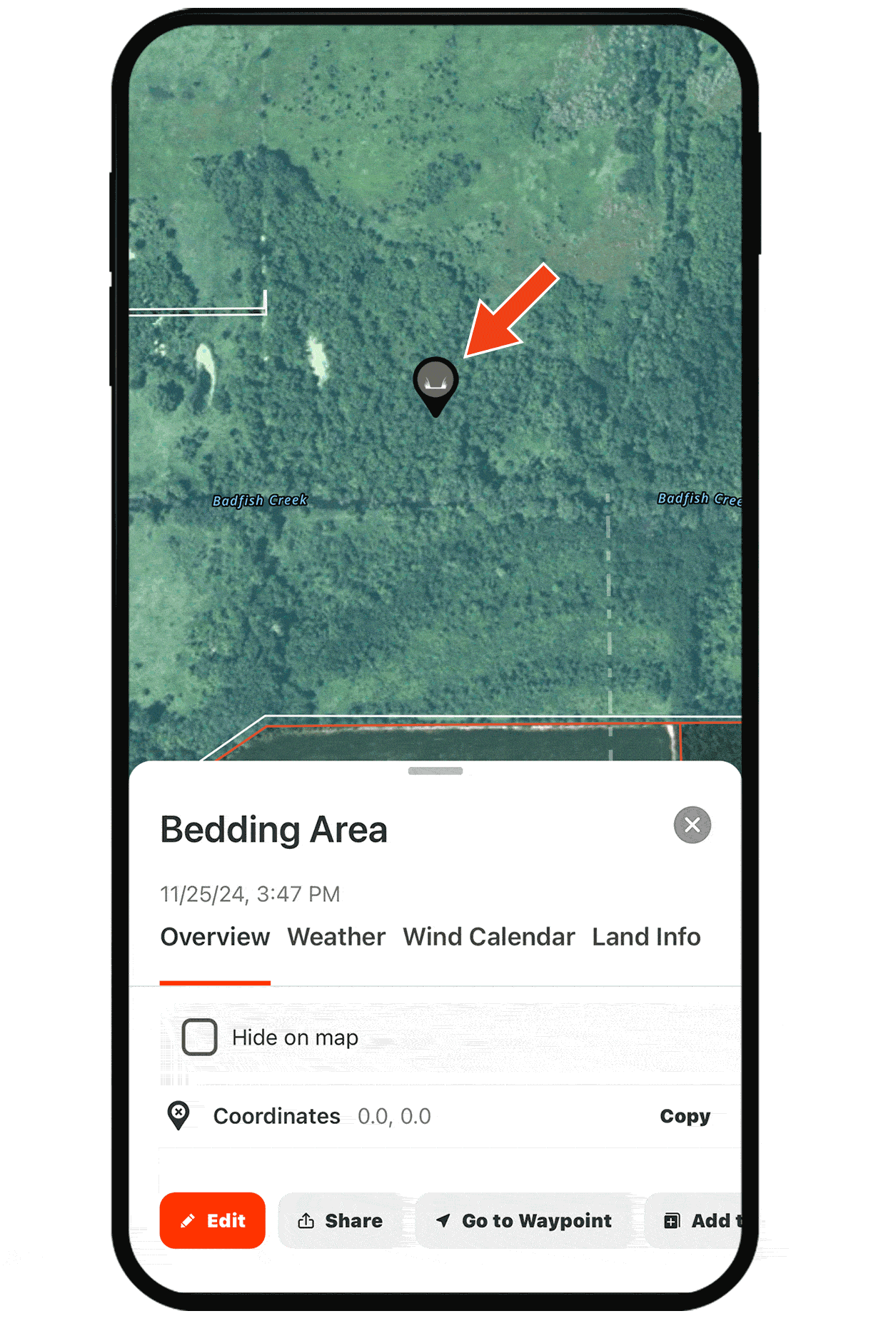 Gif demonstrating onX Hunt Waypoint functionality. 