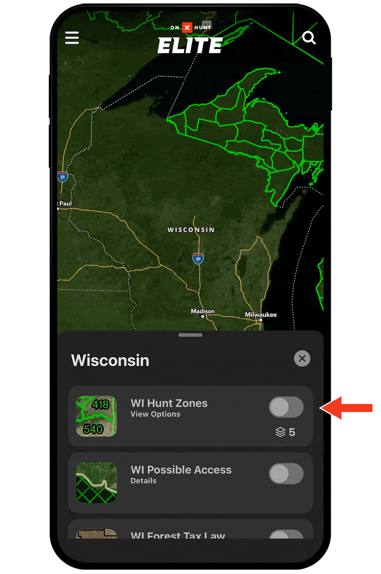 Gif demonstrating onX Hunt Map Layer functionality.
