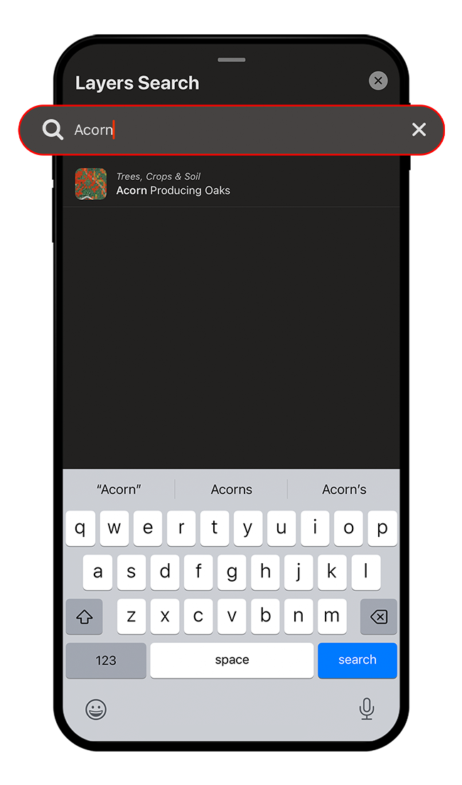 onX Hunt's Map Layers search functionality.