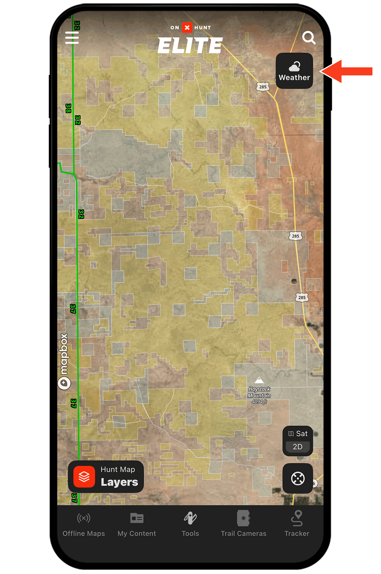 Gif demonstrating onX Hunt Wind & Weather functionality.