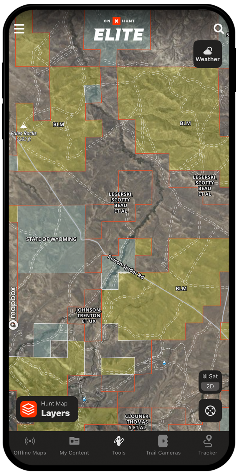 BLM land maps being show on the onX Hunt app