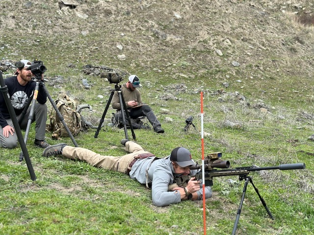 Matty Nelson, Seekins, lies prone for a long distance shot behind a rifle.