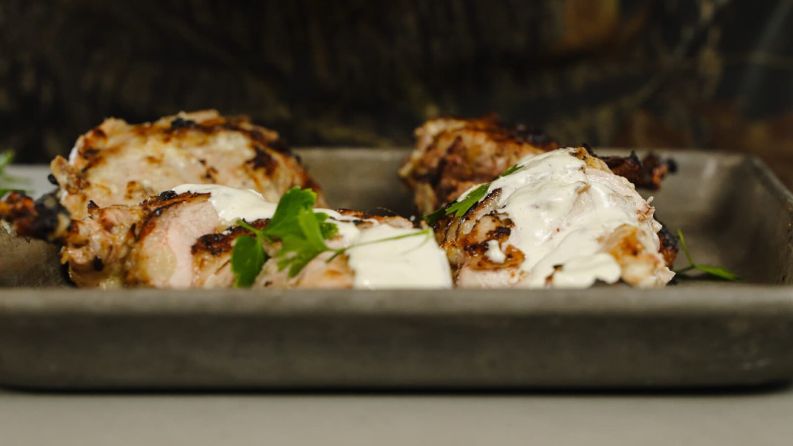 Plated grilled pheasant breasts.