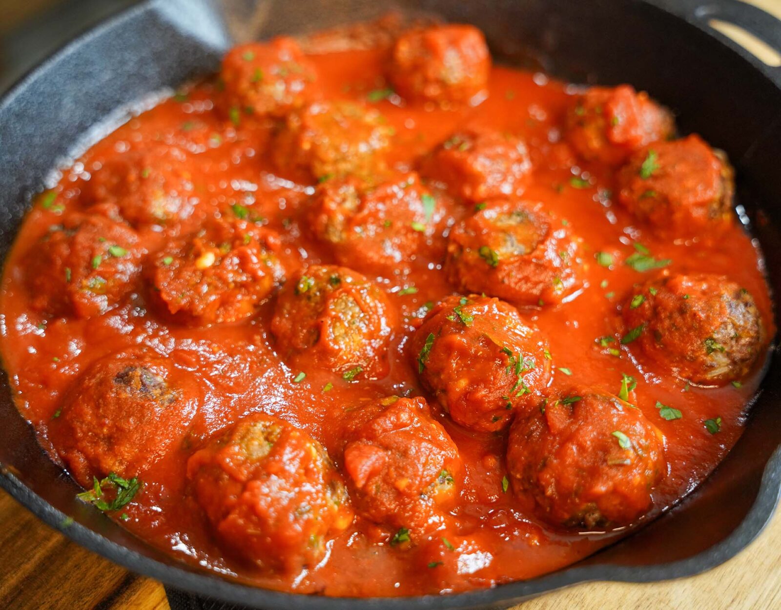 Venison meatballs in marinara sauce.