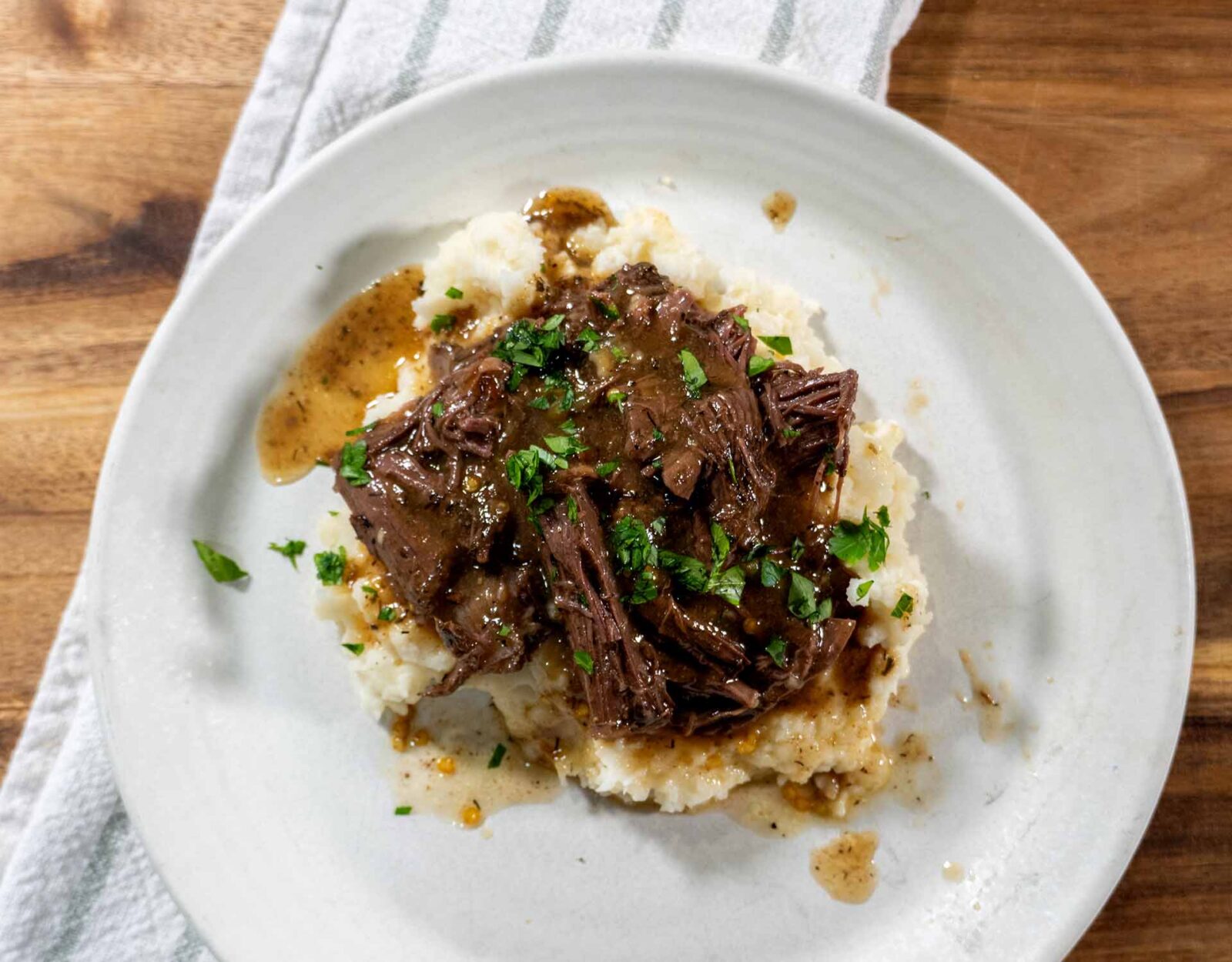 Venison roast plated.